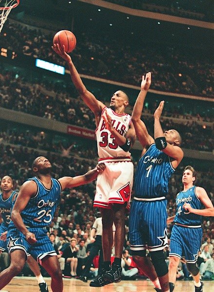 Scottie Pippen wearing Air More Uptempo
